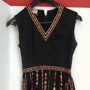 Vintage Leslie Fay Black Knit Dress Abstract